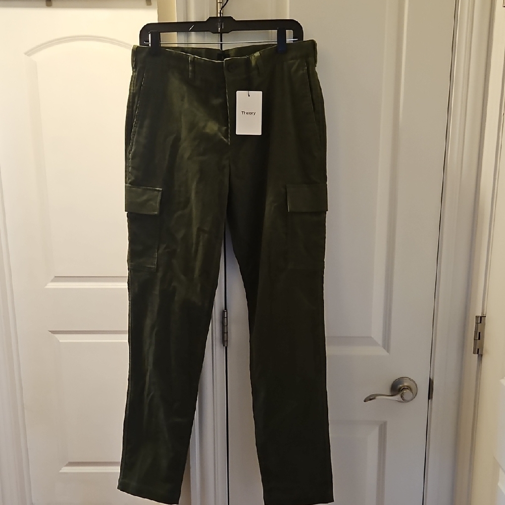 Theory Men's Olive Green Courdoroy Cargo Pants